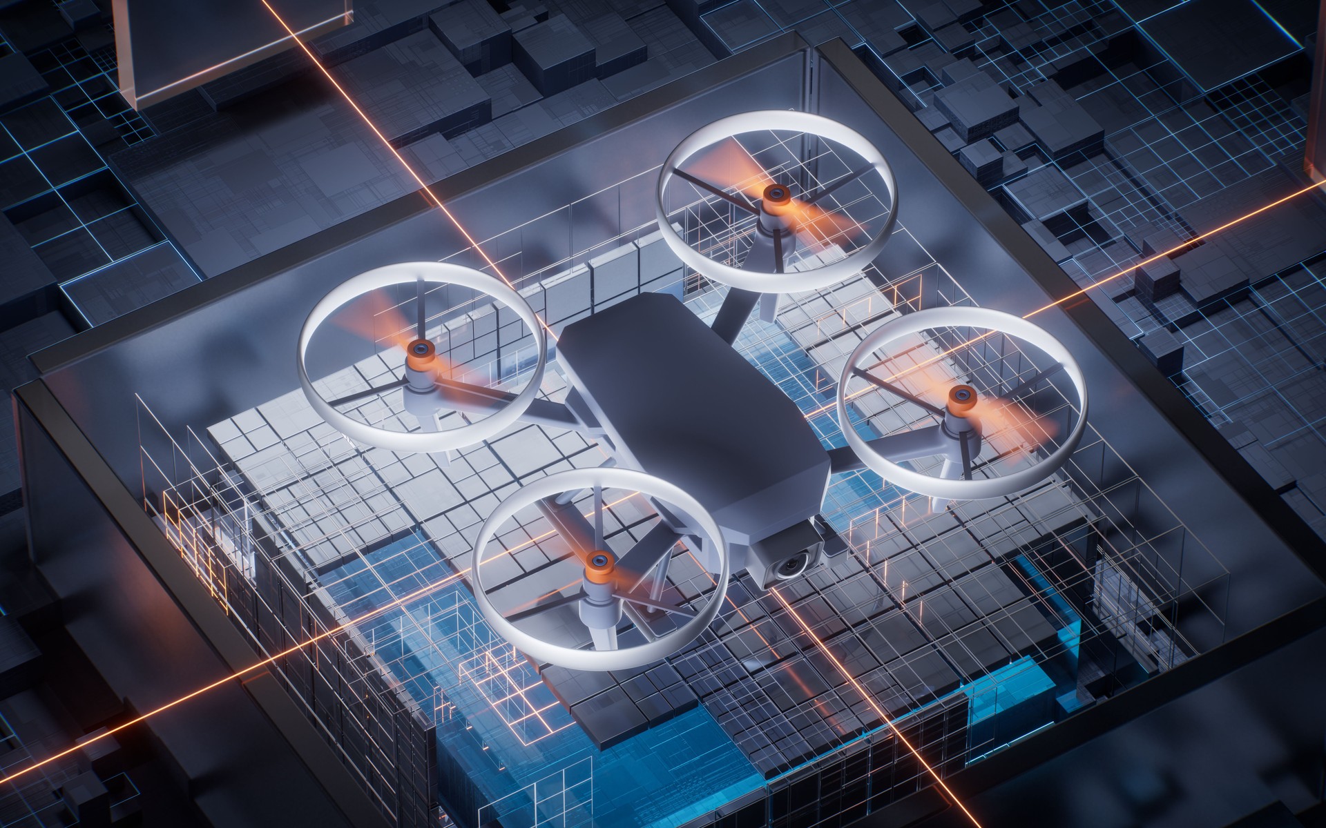 Drone with technological circuit background, 3d rendering.